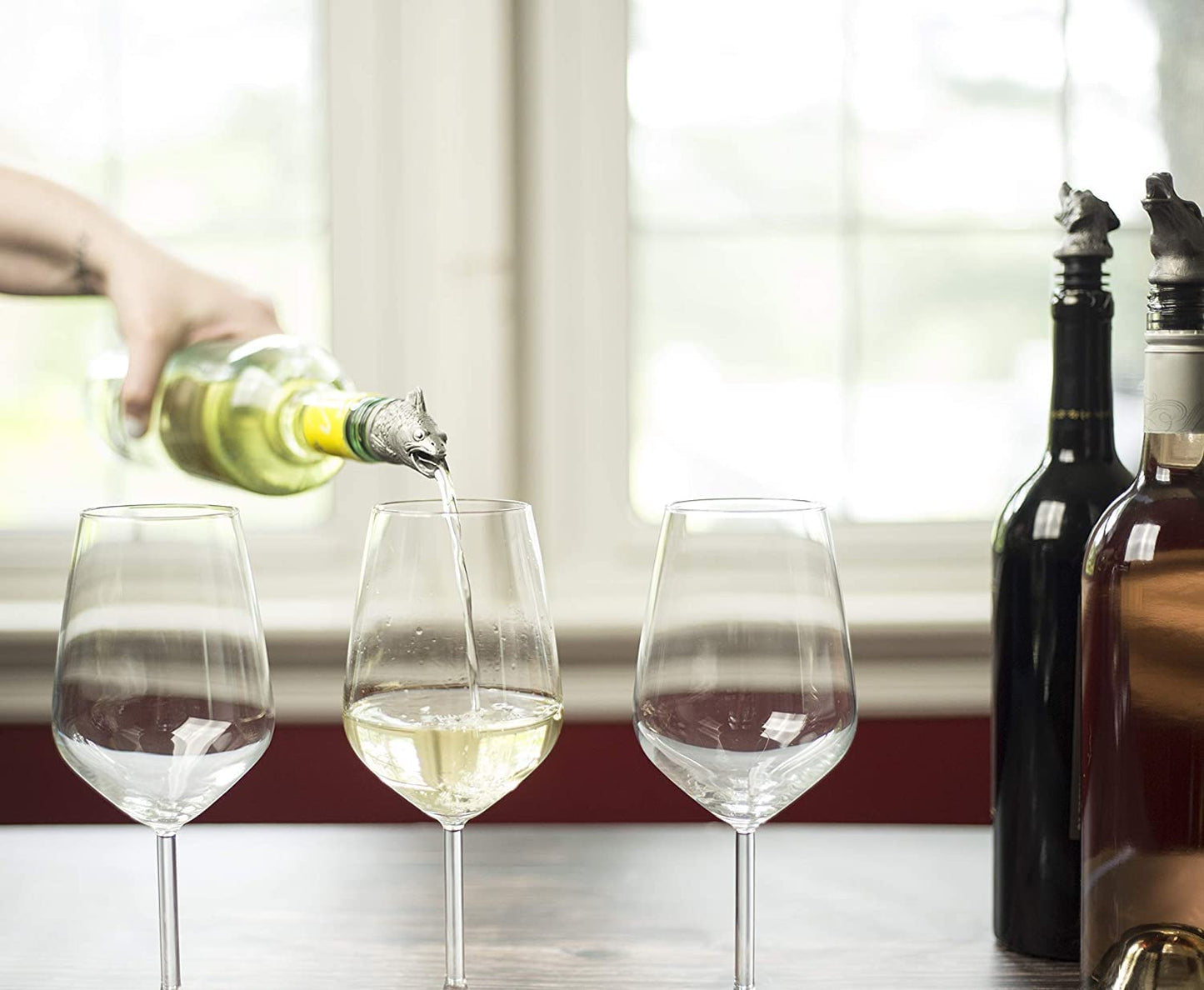 TXOKO Premium Stainless Steel Wine Pourer, Aerator and Decanter - Pour Spout for Red, White and Rose Wine, Liquor and Olive Oil! (Multiple Styles)