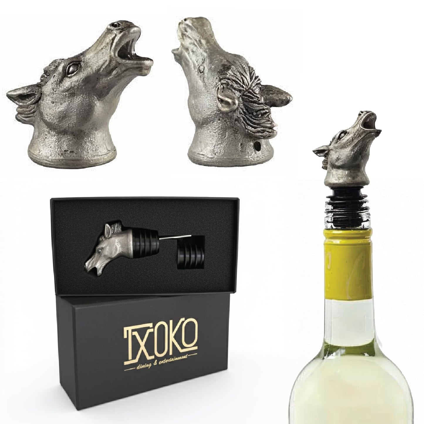 TXOKO Premium Stainless Steel Wine Pourer, Aerator and Decanter - Pour Spout for Red, White and Rose Wine, Liquor and Olive Oil! (Multiple Styles)
